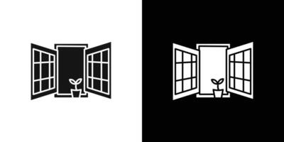 Open windows icon flat line symbol set. vector