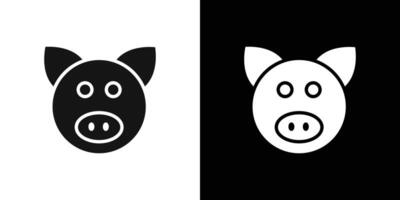 Pig face icon Flat set outline vector