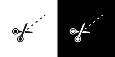 Scissors with cut lines icon Flat set outline vector