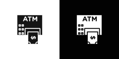 Withdraw Money in ATM icon Flat set outline vector
