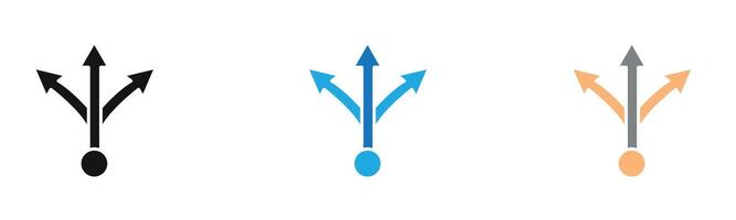 3 arrow way icon outline collection or set in black and white vector