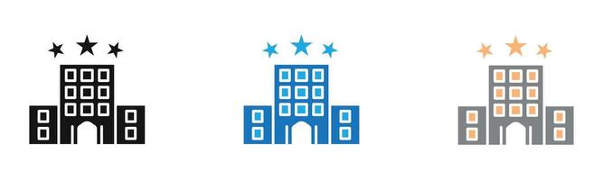 3 star Hotel icon outline collection or set in black and white vector