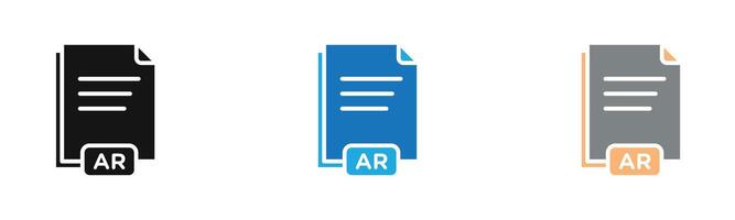 AR File Document Icon outline collection or set in black and white vector