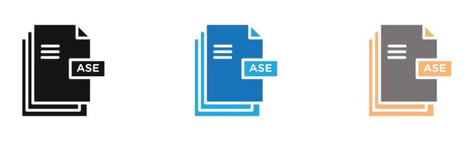 ASE file document icon outline collection or set in black and white vector