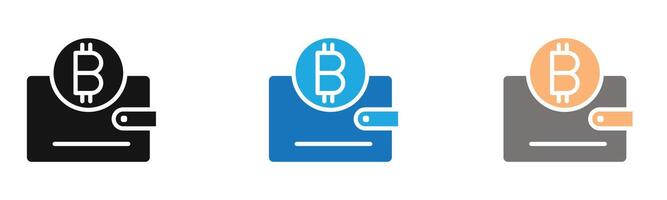 bitcoin wallet icon outline collection or set in black and white vector