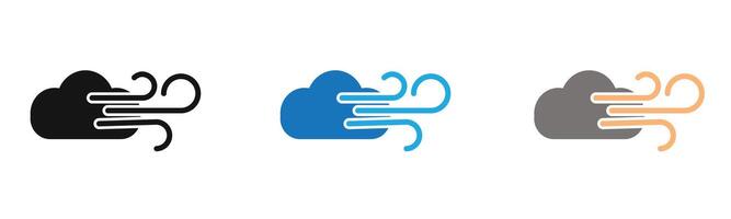 Blowing wind icon outline collection or set in black and white vector