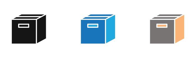 Box icon outline collection or set in black and white vector