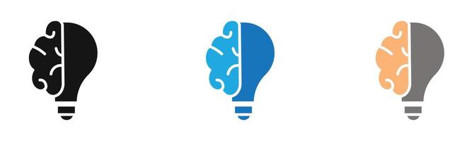 Brain idea icon outline collection or set in black and white vector