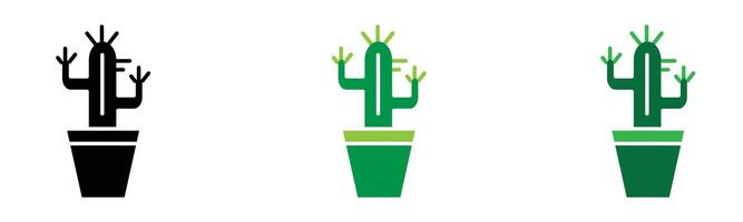 Cactus icon outline collection or set in black and white vector