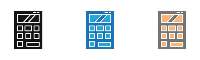 Calculator icon outline collection or set in black and white vector