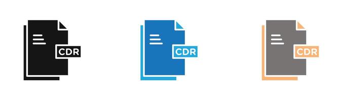 CDR file icon outline collection or set in black and white vector