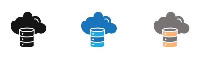 Cloud database icon outline collection or set in black and white vector