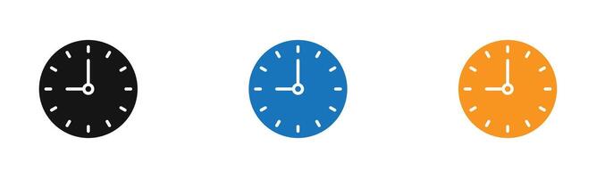 Clock time icon outline collection or set in black and white vector