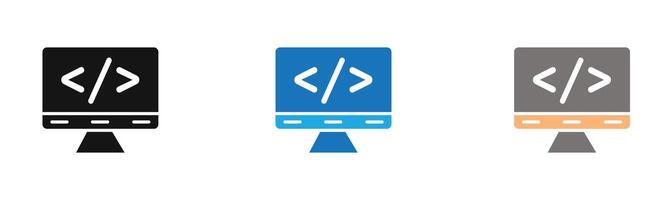 coding program icon outline collection or set in black and white vector