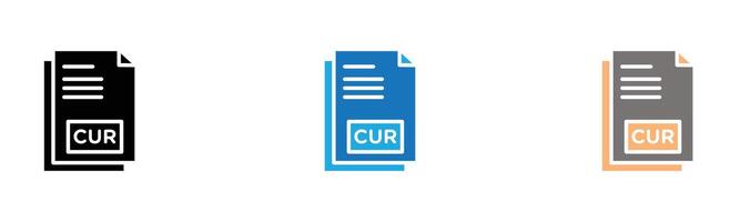CUR File Document Icon outline collection or set in black and white vector