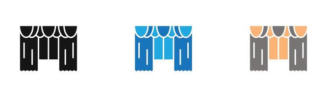 curtains icon outline collection or set in black and white vector