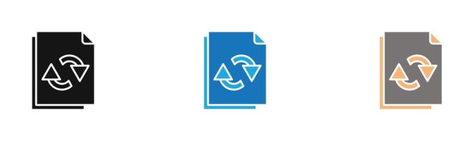 Data synchronization icon outline collection or set in black and white vector