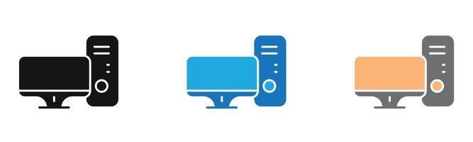 Desktop computer icon outline collection or set in black and white vector