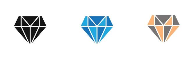 diamond icon outline collection or set in black and white vector