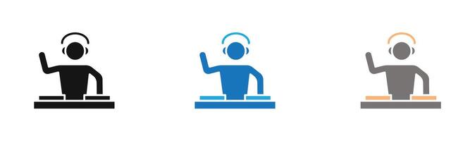Dj icon outline collection or set in black and white vector