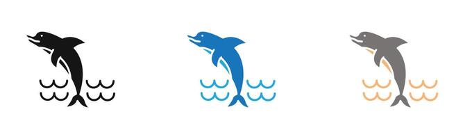 Dolphin icon outline collection or set in black and white vector