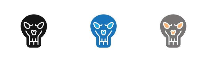 Evil skull icon outline collection or set in black and white vector