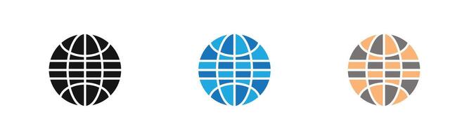 Globe icon outline collection or set in black and white vector