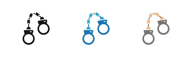 Handcuffs icon outline collection or set in black and white vector