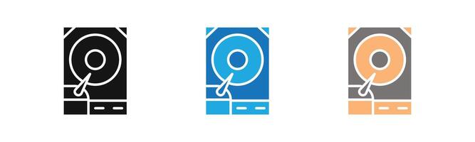 Hard disk drive icon outline collection or set in black and white vector