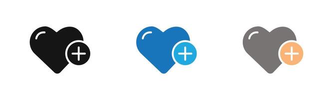 Heart plus icon outline collection or set in black and white vector