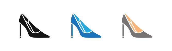 leather shoes heel icon outline collection or set in black and white vector