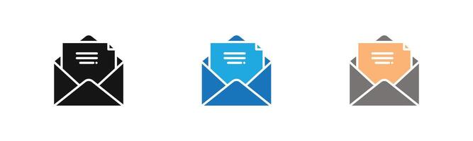 Mail message icon outline collection or set in black and white vector