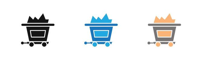 Mining Cart icon outline collection or set in black and white vector