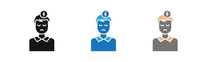 Nervous breakdown icon outline collection or set in black and white vector