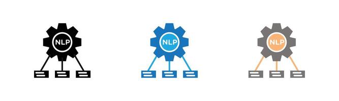NLP icon outline collection or set in black and white vector