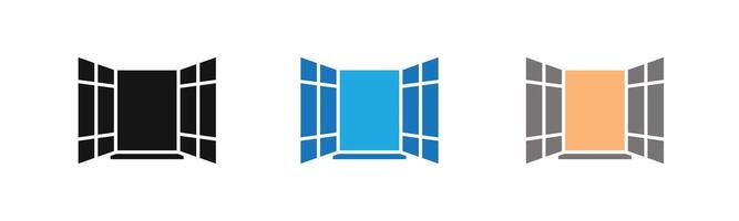 open window icon outline collection or set in black and white vector