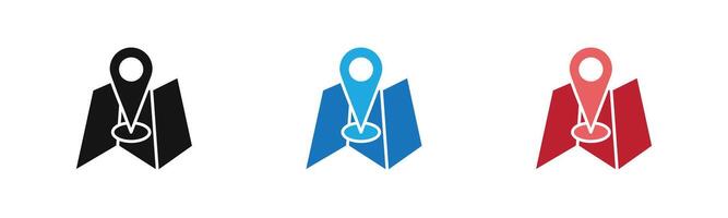 Pin on a map icon outline collection or set in black and white vector