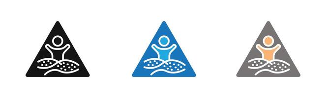 Quicksand and Mud Danger Sign icon outline collection or set in black and white vector