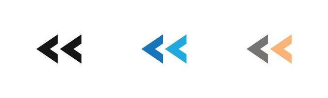 Rewind Previous Back arrow icon outline collection or set in black and white vector