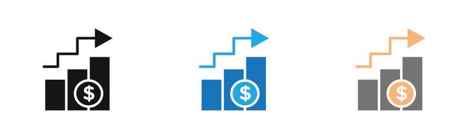 Rise price icon outline collection or set in black and white vector