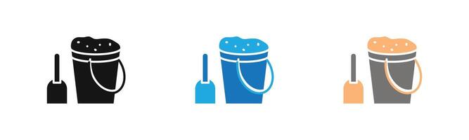 Sand bucket icon outline collection or set in black and white vector