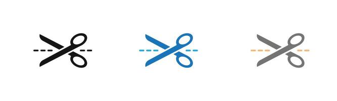 Scissors with cut lines icon outline collection or set in black and white vector