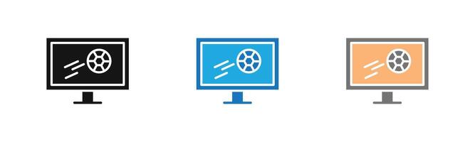 Soccer Live Match On TV icon outline collection or set in black and white vector