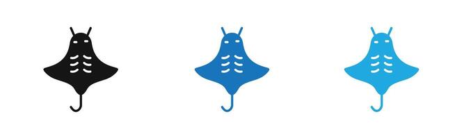 Stingray icon outline collection or set in black and white vector