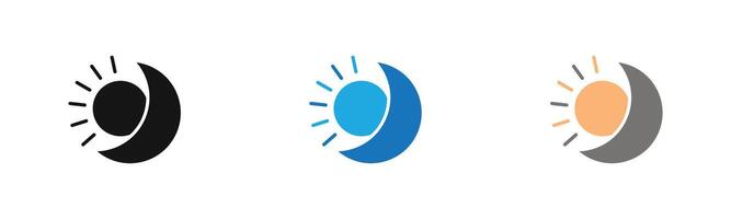 Sun and moon icon outline collection or set in black and white vector
