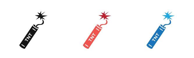 TNT dynamite icon outline collection or set in black and white vector