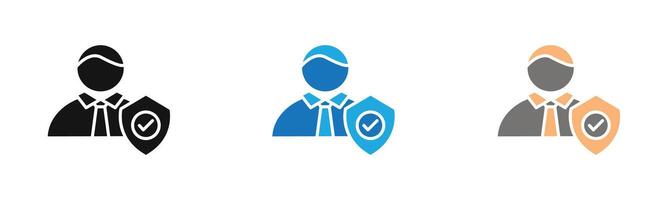 User protection shield icon outline collection or set in black and white vector