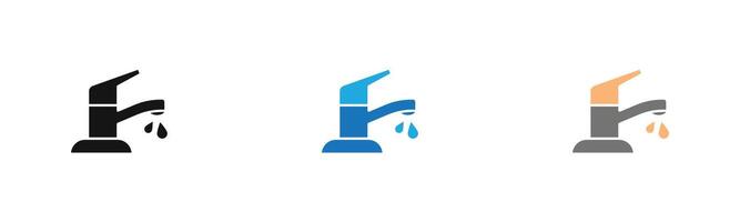 Water tap icon outline collection or set in black and white vector