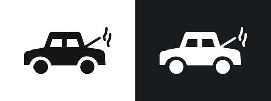 Broken car with open hood icon linear graphics set in black vector