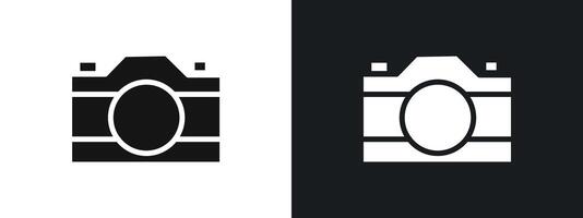 Camera icon linear graphics set in black vector